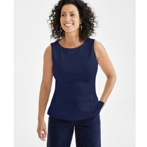 Style & Co Petite Sleeveless Boat-Neck Tank Top Industrial Blue PM NWT